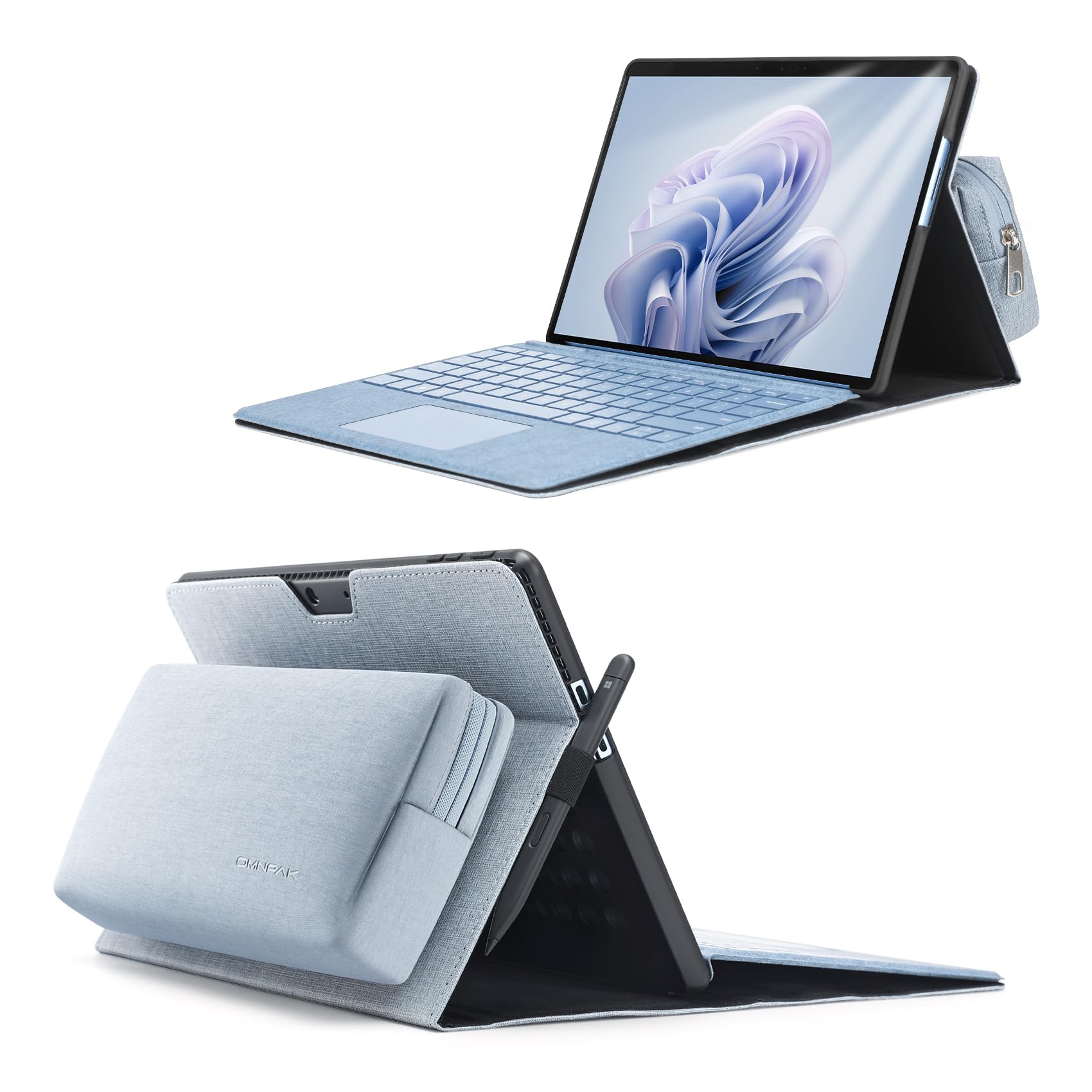 Omnpak case for Microsoft Surface Pro 9 tablet business case, carrying case with stylus pen holder with accessories storage bag, compatible with Type Cover keyboard.