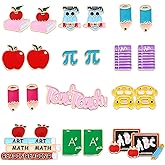 Teacher Earrings Hypoallergenic Cute Small Stud Earrings Funky Apple Books Pencil Teach Owl School Themed Studs Back to School Season Jewelry Teacher’s Day Appreciation Gifts for Students Teacher