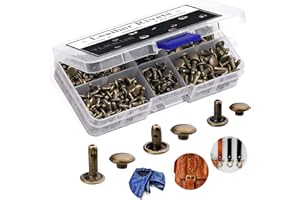 TLKKUE 240 Sets Rivets for Leather, Leather Rivets 3 Sizes Leather Double Cap Rivets for DIY Leather Craft, Bags/Clothes/Shoe