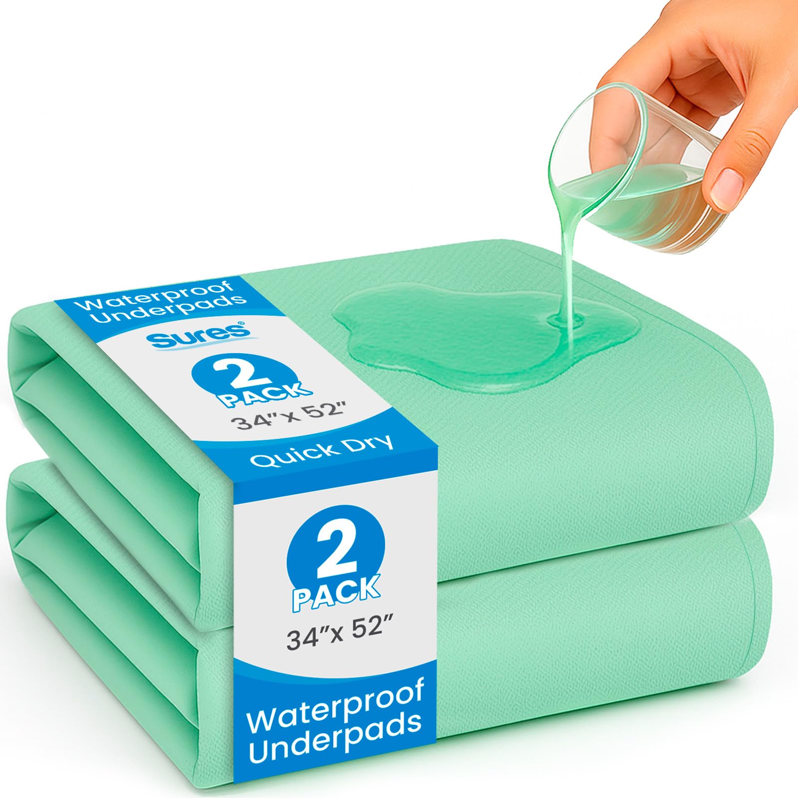 Sures Bed Pads for Incontinence Washable, Bed Wetting Protection for Adults & Elderly - Waterproof Reusable Underpads for Women, Men, Kids, Pets (34" x 52", 2)
