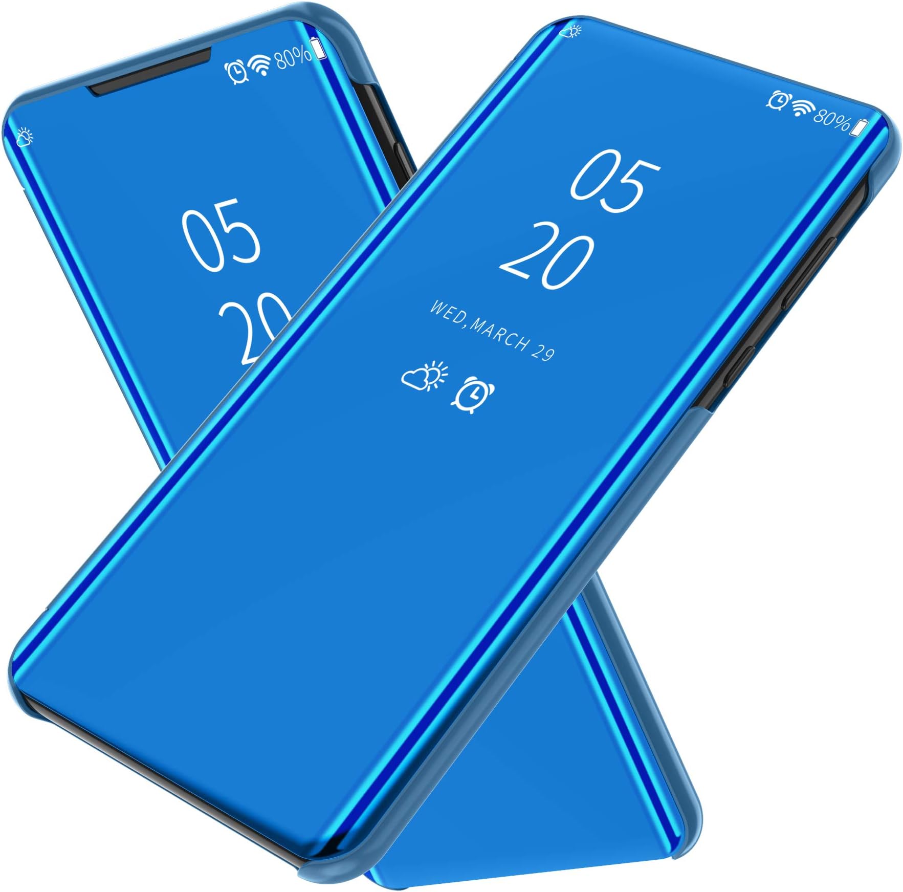 FanTings Case for Huawei nova 5T，Transparent Mirror flip + Rear Hard TPU case, Non-Slip dustproof Smart Phone case,for Huawei nova 5T-Blue