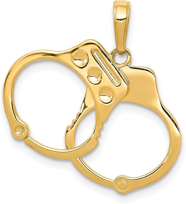 14K Yellow Gold Handcuffs Charm Police Cop Pendant Jewelry
