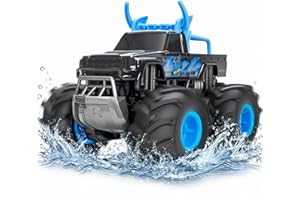 Lacchoufee 1:16 Waterproof Monster Truck Toys RC Cars, 2.4GHz Remote Control Truck for Kids Boy Ages 8,9,10,11,12 Years Old, 4WD All Terrain Off-Road with LED Lights RC Boat for Boy Girl Birthday Gift