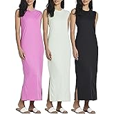 Real Essentials 3 Pack: Women's T-Shirt Dress | Casual Lounge Maxi | Long Cami Tank Summer Dress (Plus