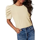 Loaribe Women's Puff Short Sleeve Tops Crew Neck Spring Summer 2026 Trendy Outfits Casual T Shirts Beach Fashion Clothing