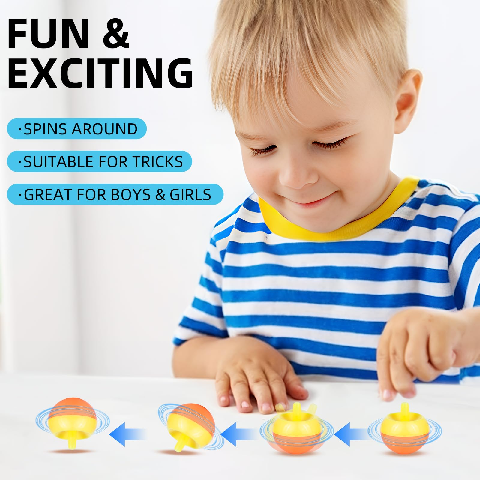 36 Pcs Spinning Tops for Kids, Top Toys | 25 Color Block Combinations | Spinner Toys, Trompos | Bulk Spin Toys for Party Favors, Stocking Stuffers & Bulk Gifts