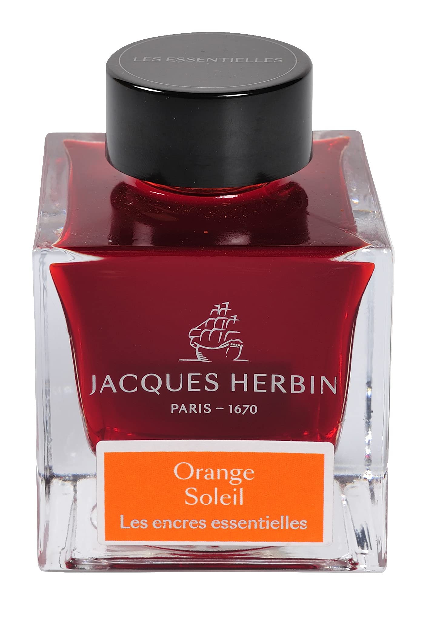 Jacques Herbin 13157JT - 50 ml ink bottle for fountain pens and rollerballs, Orange Soleil/ Sun Orange colour - Made in France - Calligraphy - Writing
