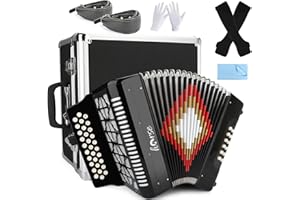 Horse 31 Key Accordion,12 Bass 3-Row G/C/F Diatonic Accordions Instruments for Adults with Thicked Suitcase and Straps, 31 Keys Button Acordeón Acordeones Para Adultos For Beginners to Professionals