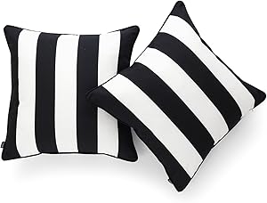 Hofdeco Decorative Throw Pillow Cover ONLY Indoor Outdoor Water Resistant Canvas Modern Black Stripes 18"x18" Set of 2