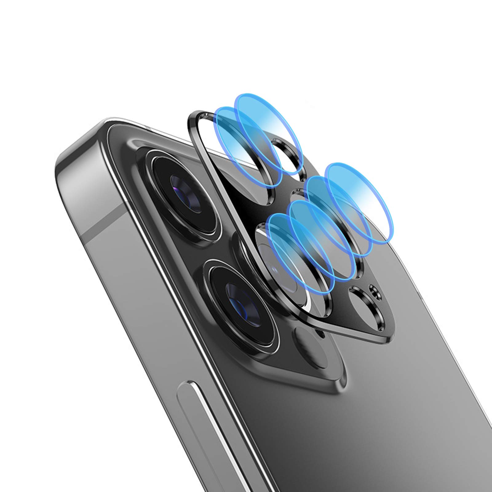 NOKOER Camera Lens Protector for iPhone 12 Pro Max, [3 in 1] Camera Lens Protector Ring + Camera Protector Film (2 pack), 360 Degree Protection [Anti-Fall] iPhone 12 Pro Max Camera Protector - Black