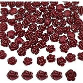DICOSMETIC 80Pcs Cinnabar Carved Rose Beads Dark Red Rose Beads Valentine Flower Bead 10mm Floral Charm Bead for Necklace Bracelet Jewelry Making, Hole: 1.4mm
