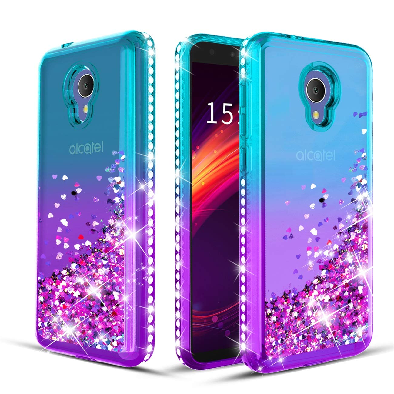 Wallme Alcatel TCL LX A502DL Case,Alcatel 1X Evolve/Alcatel IdealXtra  5059R/Alcatel Avalon V Phone Case, Glitter Diamond Sparkle Bling Bling