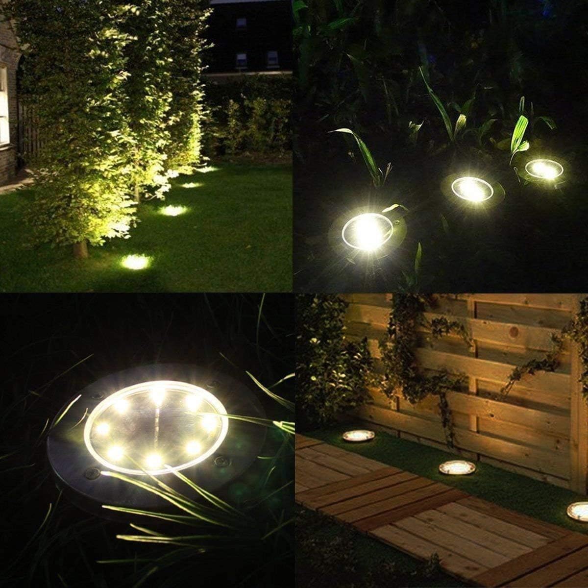 Solar Ground Lights - 8 LED Solar Garden Lights Outdoor，Disk Lights Waterproof In-Ground Outdoor Landscape Lighting for Lawn Patio Pathway Yard Deck Walkway Flood Light Dekugaa (8): Home Improvement