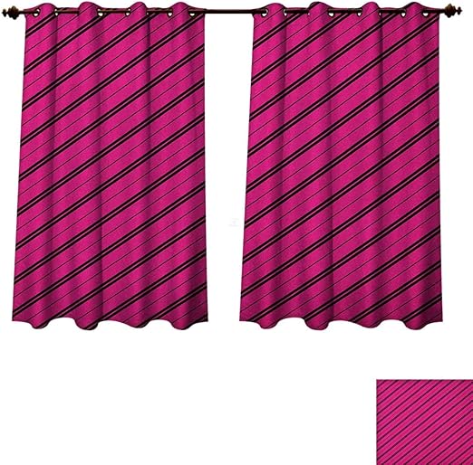 Hot Pink Bedroom Thermal Blackout Curtains Diagonal Lines Black