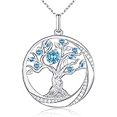 JD & P Sterling Silver Tree of Life Necklace for Women, Cubic Zirconia Birthstone Necklace, Gift Ideal for Her Wife Girlfriend Mom