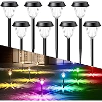 Quntis 8-Pack RGBWW Christmas Solar Pathway Lights, IP65 Waterproof Solar Lights Outdoor, Auto On/Off Solar Garden Lights, La