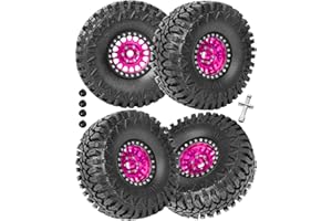 RcarmubWow RC 1.9in Beadlock Wheels and Tires for 1/10 TRX4,Axia1 SCX10 II 90046 SCX10 III,D90 RC Crawler Car,Alloy 1.9in rc Beadlock Rims,Soft Rubber 1.9in rc Beadlock Tires,4pcs,Pink