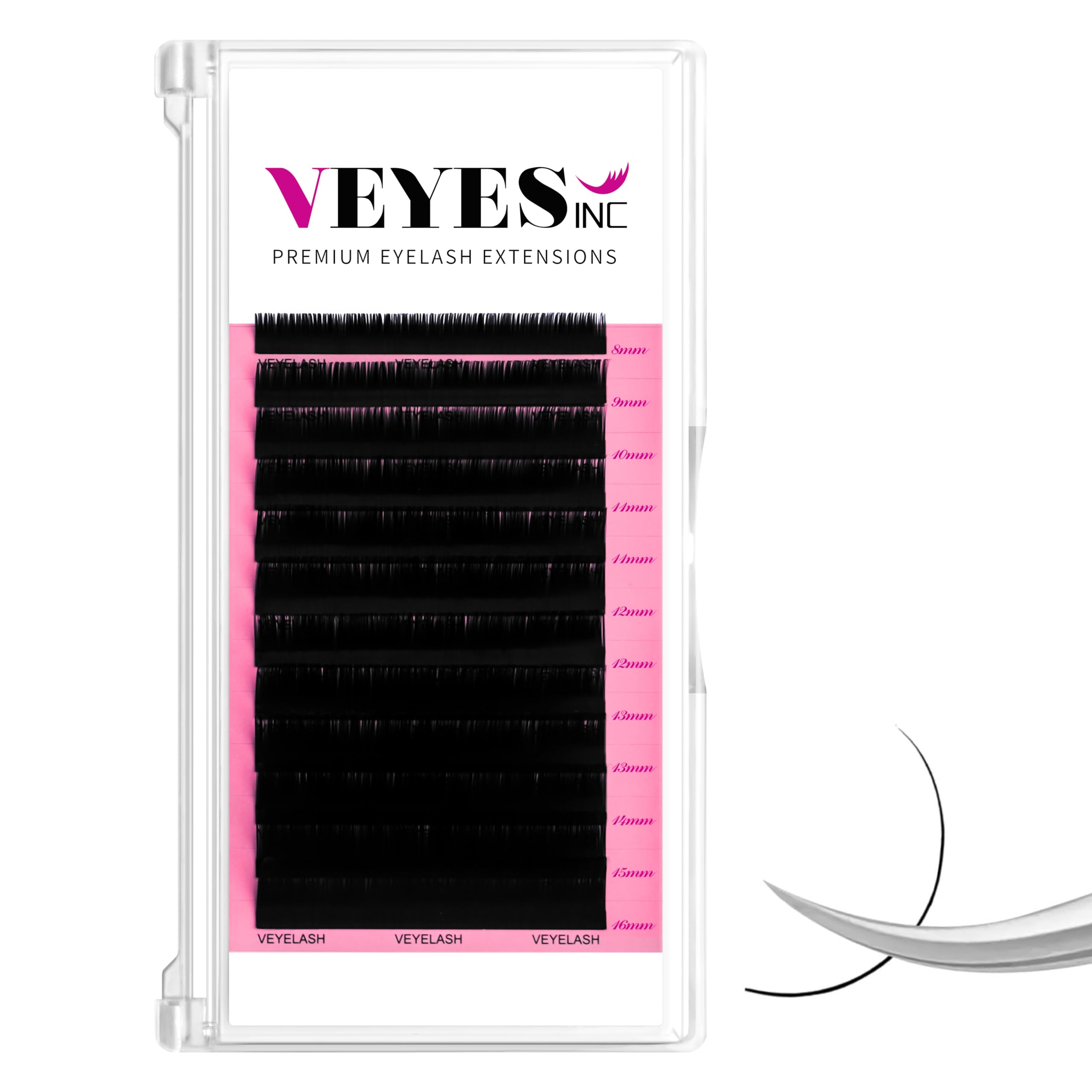VEYES INC Classic Individual Lash Extensions 0.18 C Curl 8-16mm Mixed Length Trays, Matte Black, Professional Supplies for Lash Techs (0.18 C 8-16mm)