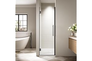 BOUGAINORA 23.6-24" W x 72" H Frameless Hinged Shower Door, Single Swing Shower Panel with 5/16” (8mm) Tempered Glass, 180° in & Out Opening, 10mm Adjustable for Non-Vertical Walls (Matte Black, 24" x 72")