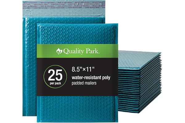 Quality Park Bubble Mailers, 8.25 x 11 Shipping Envelopes, Water Resistant Blue Poly Padded Envelopes, Redi-Strip Peel Off Cl