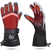 Pvnoocy Heated Gloves for Women Youths, Rechargeable Electric Winter Leather Gloves with 3-Heat Settings, Waterproof & Windproof, Hand Warmer for Skiing Hiking Camping, Size L