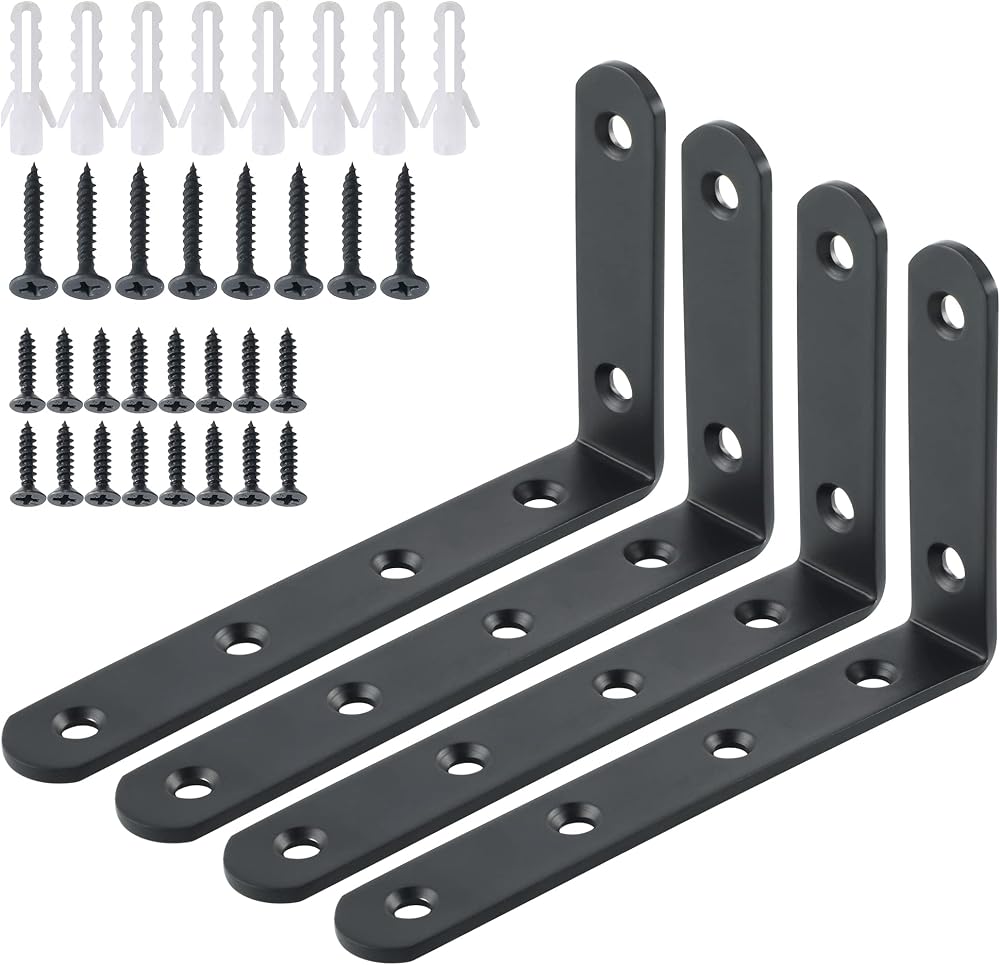 Sayayo 4Pcs Shelf Brackets Heavy Duty Stainless Matte Black 125x75mm EJ5207B-4P