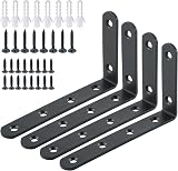Sayayo 4Pcs Shelf Brackets Heavy Duty Stainless Matte Black 125x75mm EJ5207B-4P