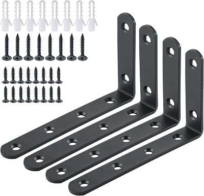 Sayayo 4Pcs Shelf Brackets Heavy Duty Stainless Matte Black 125x75mm EJ5207B-4P