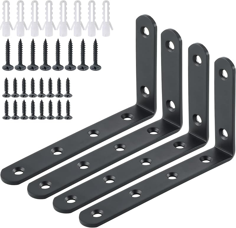 Sayayo 4Pcs Shelf Brackets Heavy Duty Stainless Matte Black 125x75mm EJ5207B-4P