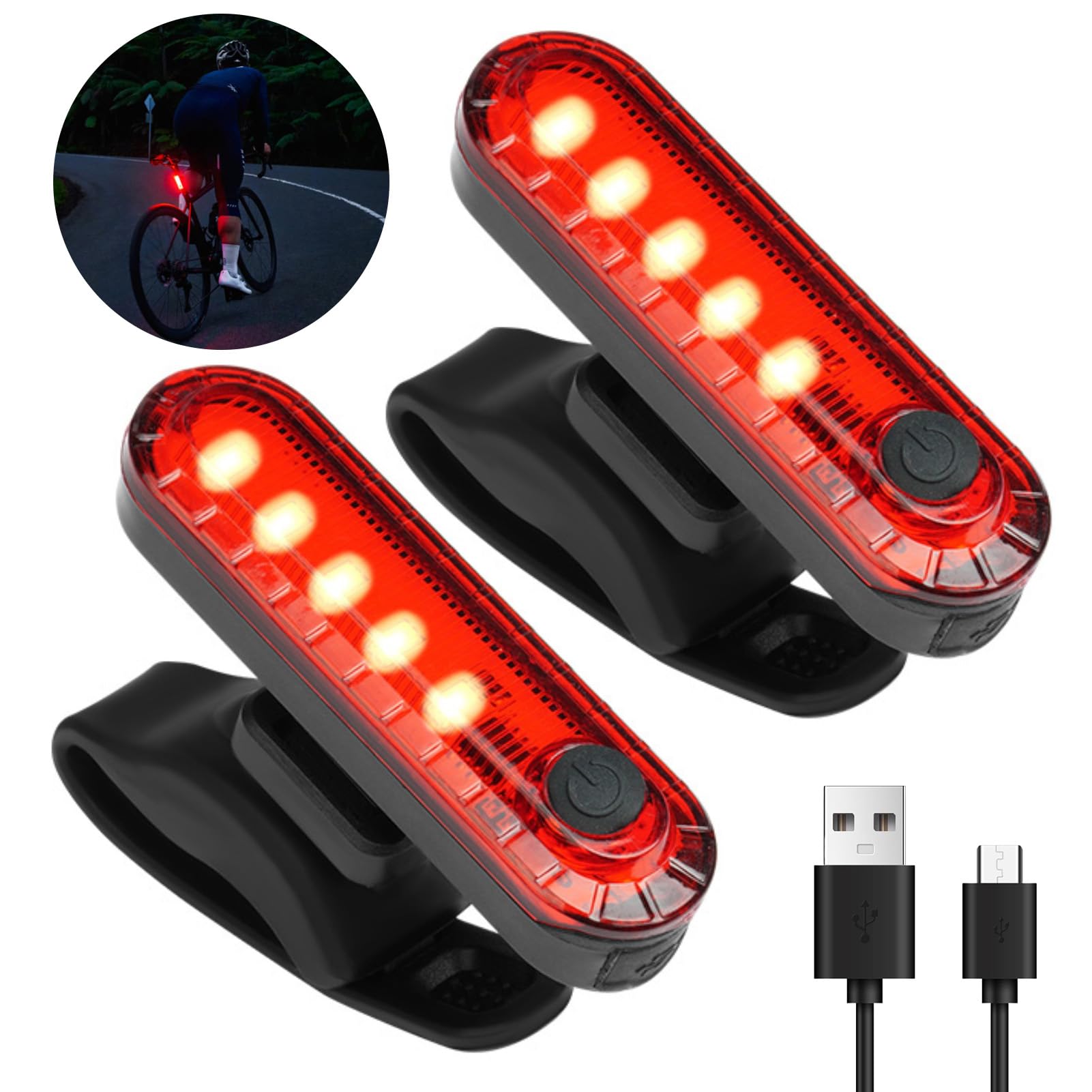 LED Rear Bike Light Ultra Bright 2 Pack USB Rechargeable Bike Tail Light Waterproof Bicycle Back Light for Cycling Fits on Any Helmet 4 Mode Options