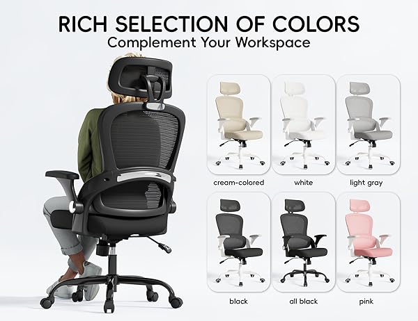 TRALT OFFICE CHAIR – ERGONOMIC OFFICE CHAIR WITH BACK SUPPORT, COMPUTER CHAIR – HOME OFFICE DESK CHAIR, 330 LBS WIDE SEAT BIG AND TALL OFFICE CHAIRS WITH HEADREST, COMFY DESK CHAIRS (BLACK)