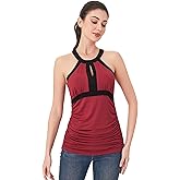 AmélieBoutik Women Round Neck Sleeveless Front Keyhole Ruched Halter Top