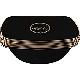 Black Plastic Organic Party Square Soup bowls Black With Gold Rim Elegant Disposable Tableware Dishes 16 OZ 32 Count