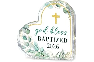 God Bless Baptism Heart Shape Acrylic Gifts for Boys,Girls,Adults,Christian Easter Baptism Ornament for Godson,Goddaughter,Bl