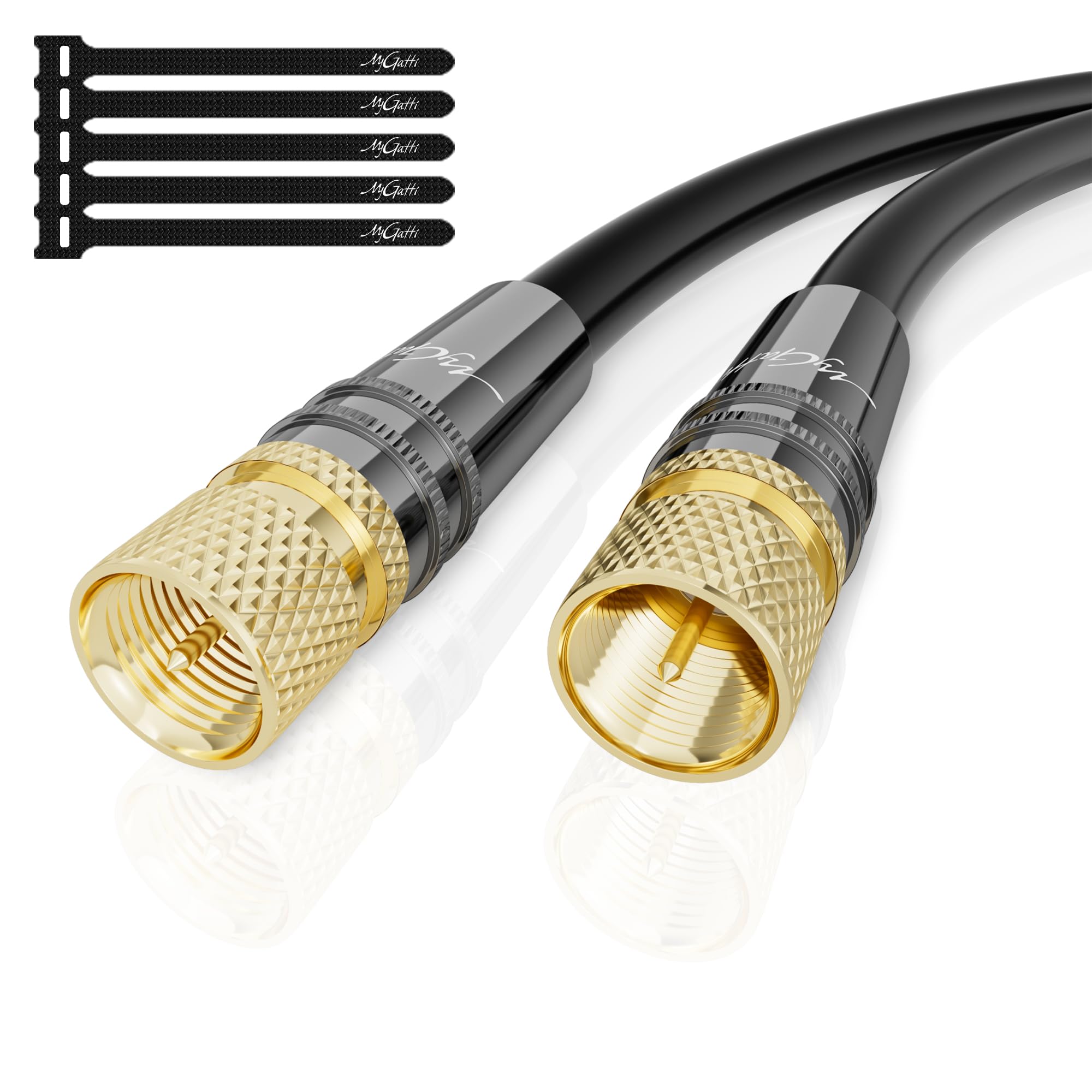 Mygatti Coaxial Cable 40 Meters,black Satellite TV/Aerial Cable with F-Screw Connector -75 Ohm - Gold-Plated Metal Plug/Plug,for Digital and Analogue,with 5 Cable Ties