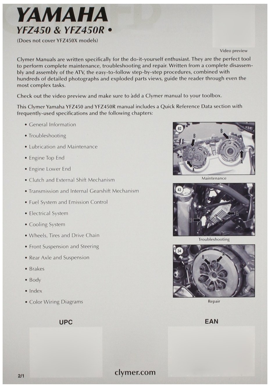 Amazon.com: Clymer Yamaha YFZ450 & YFZ450R 2004-2013: Manufacturer:  Automotive