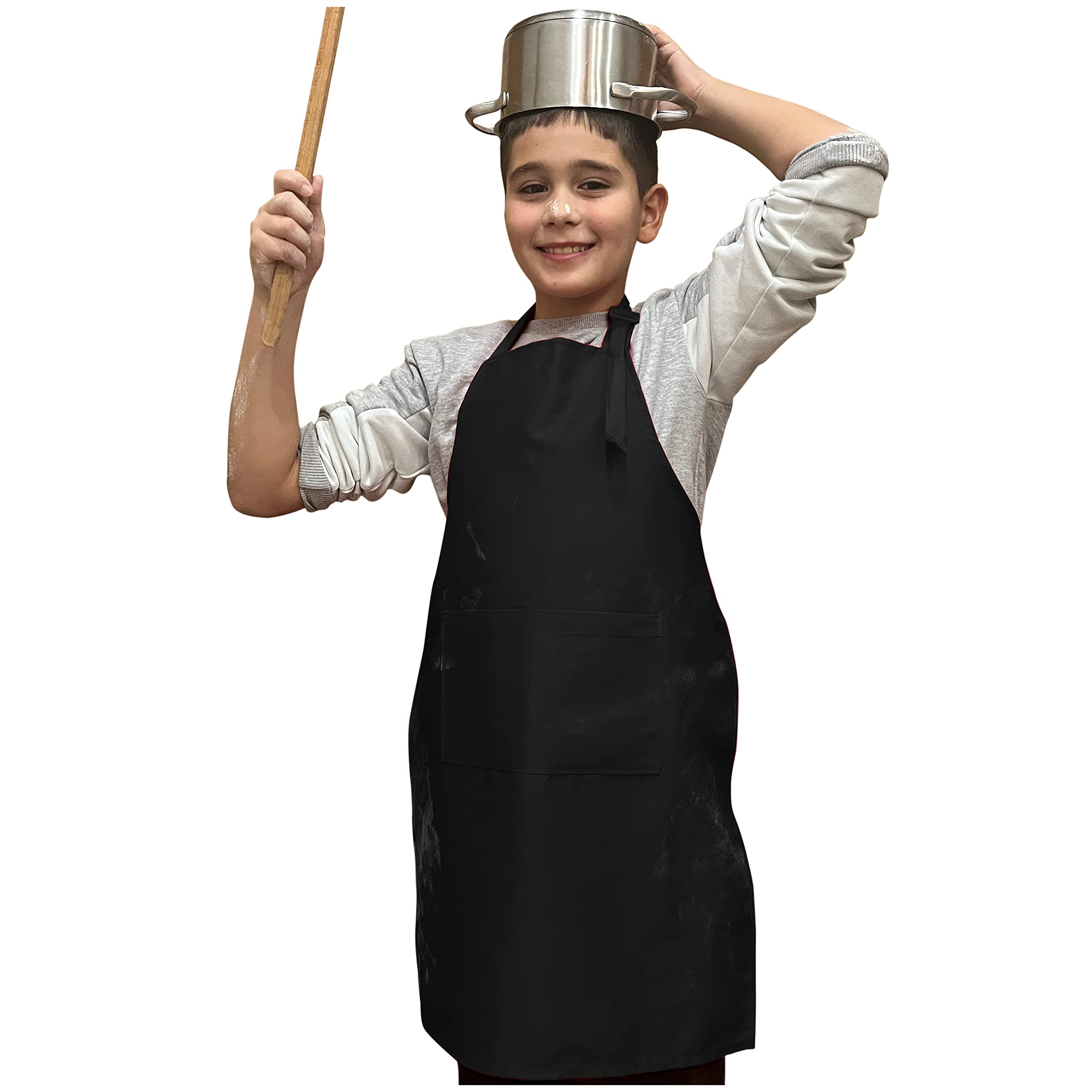 lepni.me Premium Kids Aprons for Cooking | Childrens Painting Apron | Aprons with Double Pocket for Toddler Boys or Girls | Baking Art Chef Outfit (Black; For Kids)