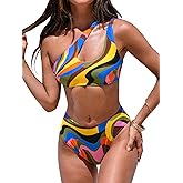CUPSHE Women's Bikini Sets Two Piece Swimsuit One Shoulder High Waisted Asymmetrical Cutout Back Hook Adjustable Straps