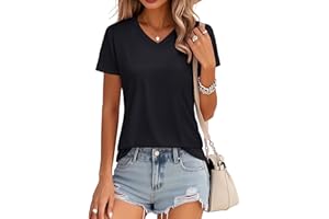 MAGCOMSEN Women's Cotton T-Shirt Short-Sleeve V-Neck Classic-Fit Casual Shirt Breathable Tee Summer Basic Tops