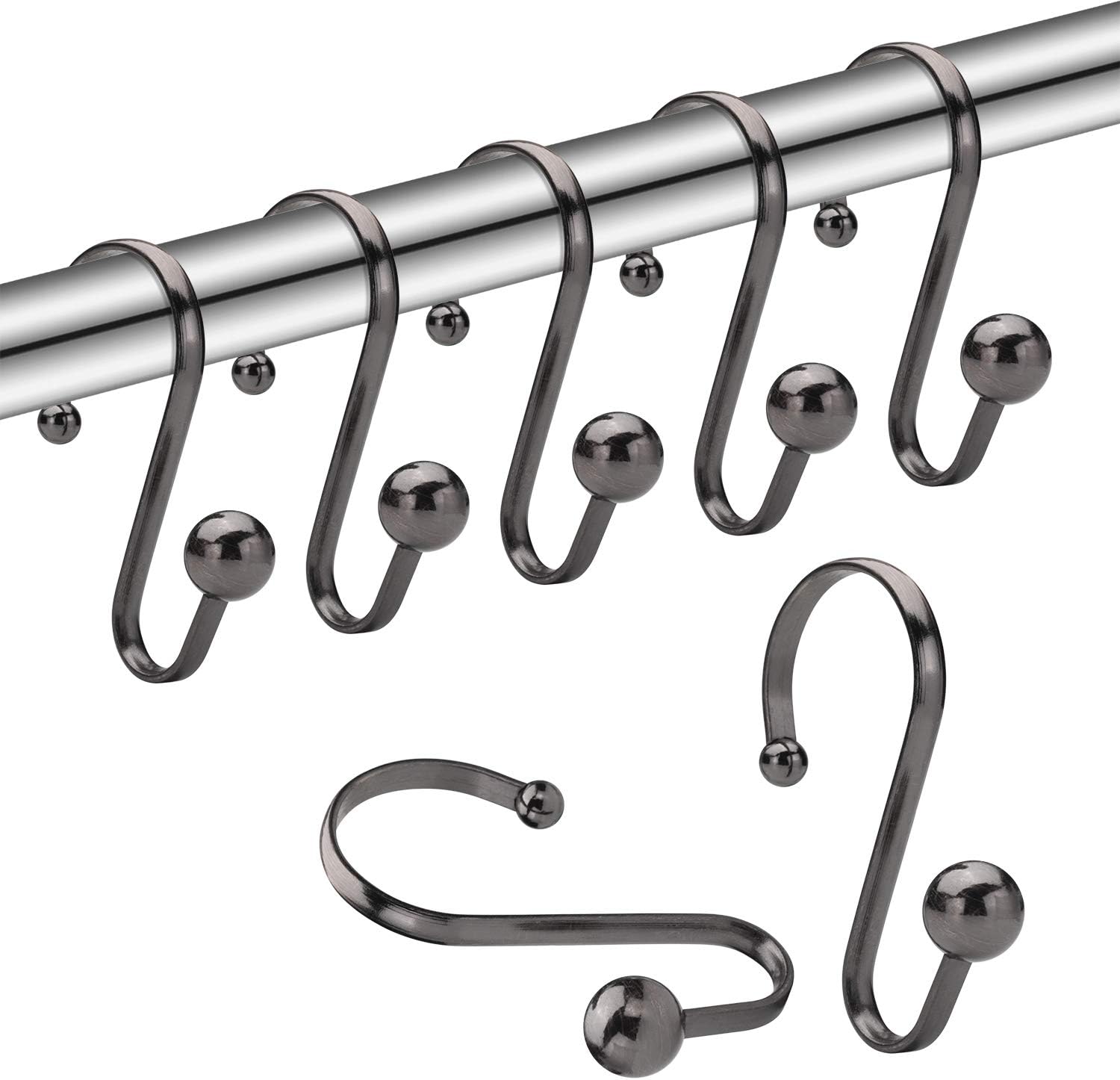 Amazer Shower Curtain Rings, Durable Rust-Resistant Metal Shower Curtain Hooks for Bathroom Shower Rod - Set of 12, Bronze