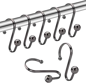 Amazer Shower Curtain Rings, Durable Rust-Resistant Metal Shower Curtain Hooks for Bathroom Shower Rod - Set of 12, Bronze