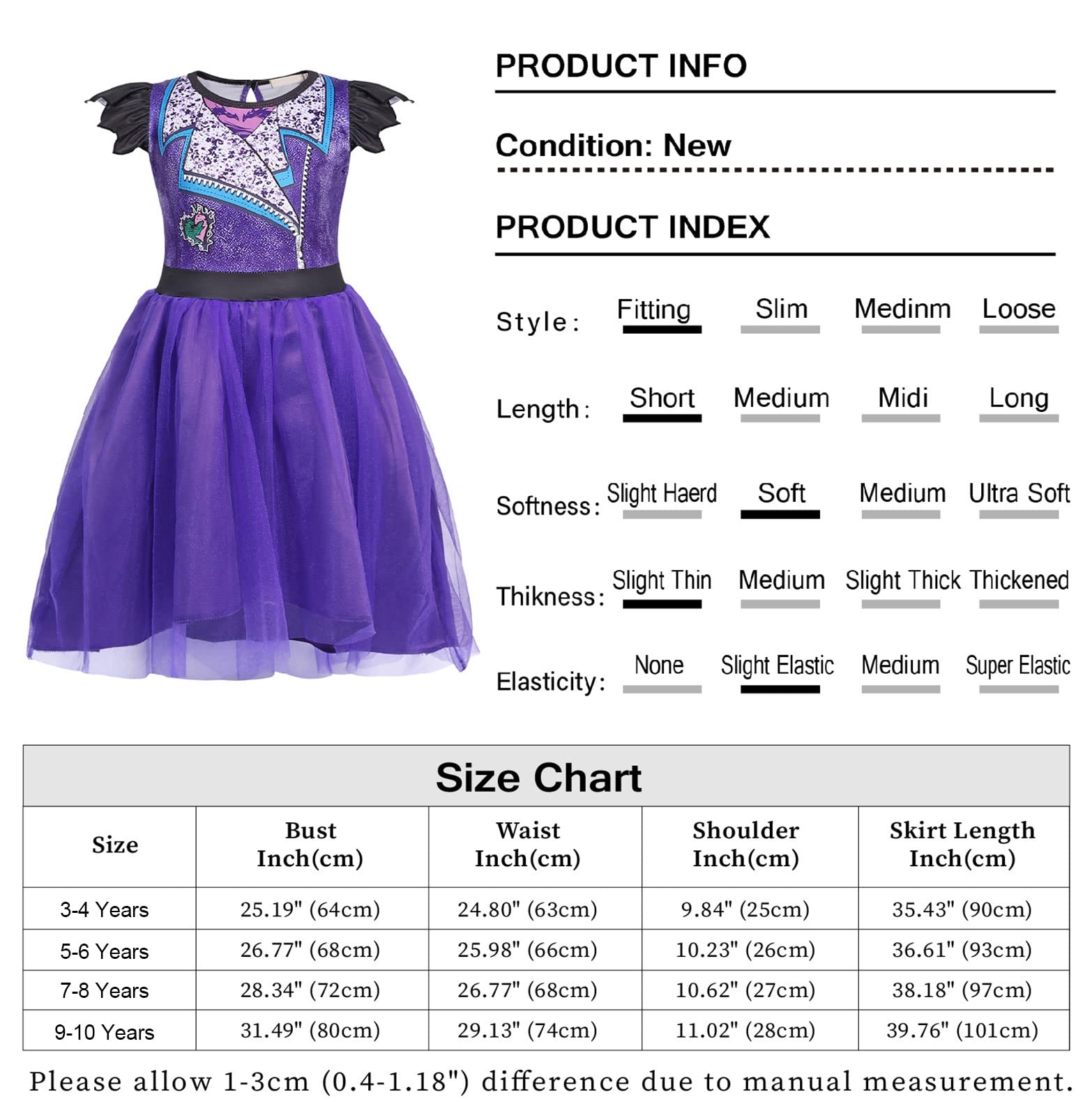 Descendants Costume Princess Dress Up Outfits Halloween Party Cosplay Dress with Wig