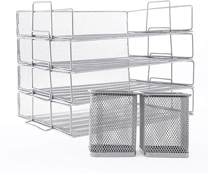 Amazon Com 4 Tier Letter Tray With Pen Holder Stackable Office