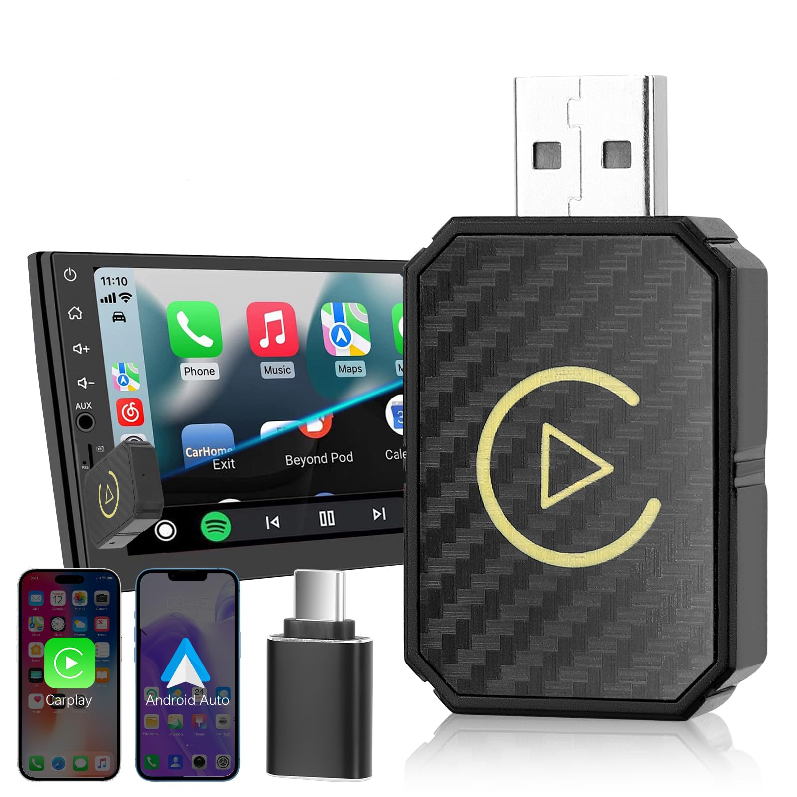 Neulriscn Wireless Carplay Adapter UK for iPhone, Auto Carplay Dongle, Converts Factory Wired Car Play to Wireless Adapters, Plug and Play, Compatible with Cars from 2016 & iPhone iOS 10+