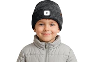 ATNKE Kids LED Lighted Beanie Cap,USB Rechargeable 4 LED Running Headlamp Lined Fleece Hat Light Gift for Boys and Girls