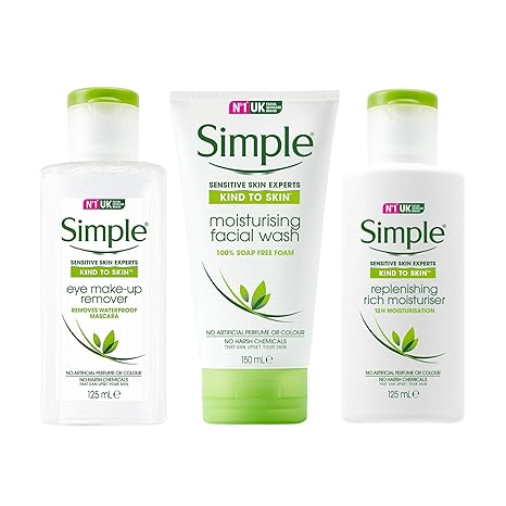 Simple Gesichtspflegeset 'Abendroutine' mit Augen Make-up Entferner, Waschgel und Feuchtigkeitscreme (3 Produkte)