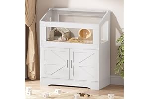 PAKASEPT Hamster Cage, Small Animal Cages with Storage Cabinet, Visual and Ventilated Large Habitats Hamster House for Rat, Guinea Pig, Hedgehog, Gerbil, White