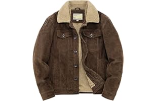 utcoco Men's Vintage Fleece Sherpa Lined Corduroy Denim Trucker Jackets Lapel Button Down Thickened Winter Coats