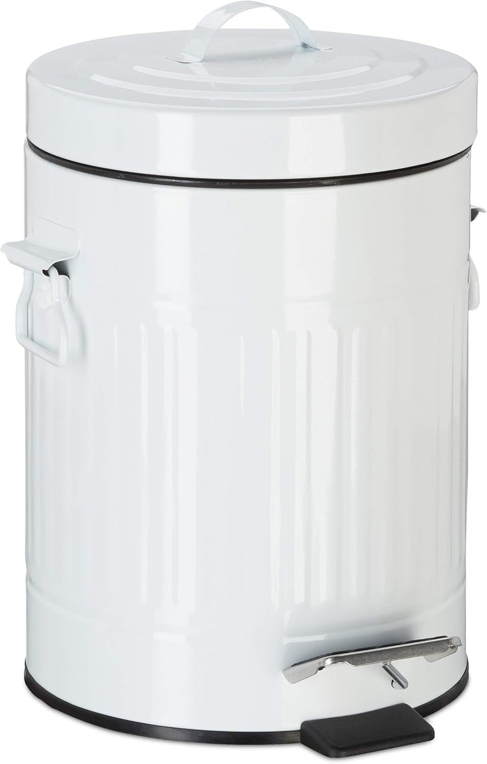 Relaxdays Pedal Bin, Vintage Under Kitchen Counter & Bathroom Bin, Metal, 5 L, White, 32.5 x 22 x 25 cm