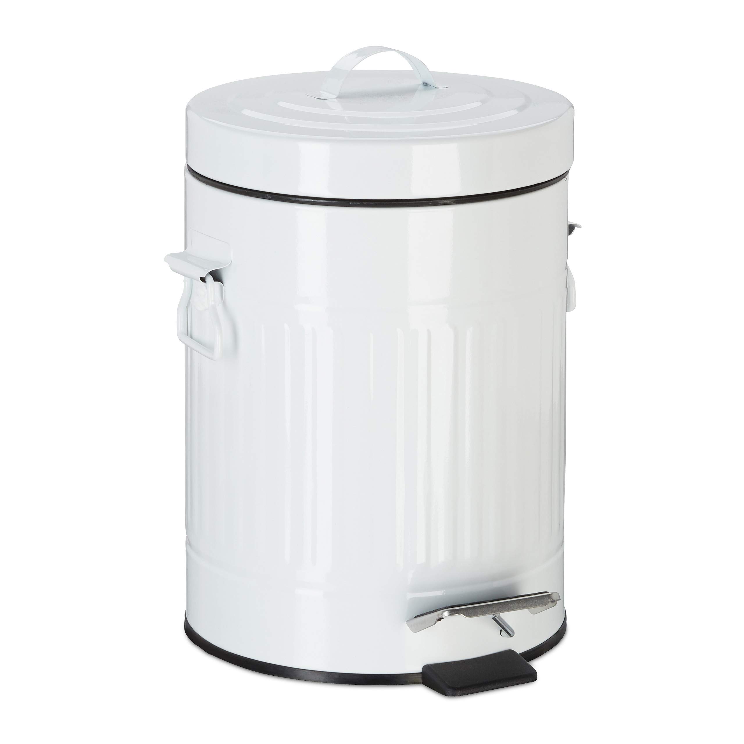 Relaxdays Pedal Bin, Vintage Under Kitchen Counter & Bathroom Bin, Metal, 5 L, White